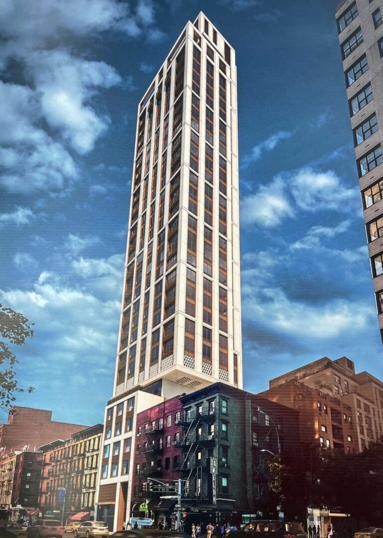 A tall building with a sky background