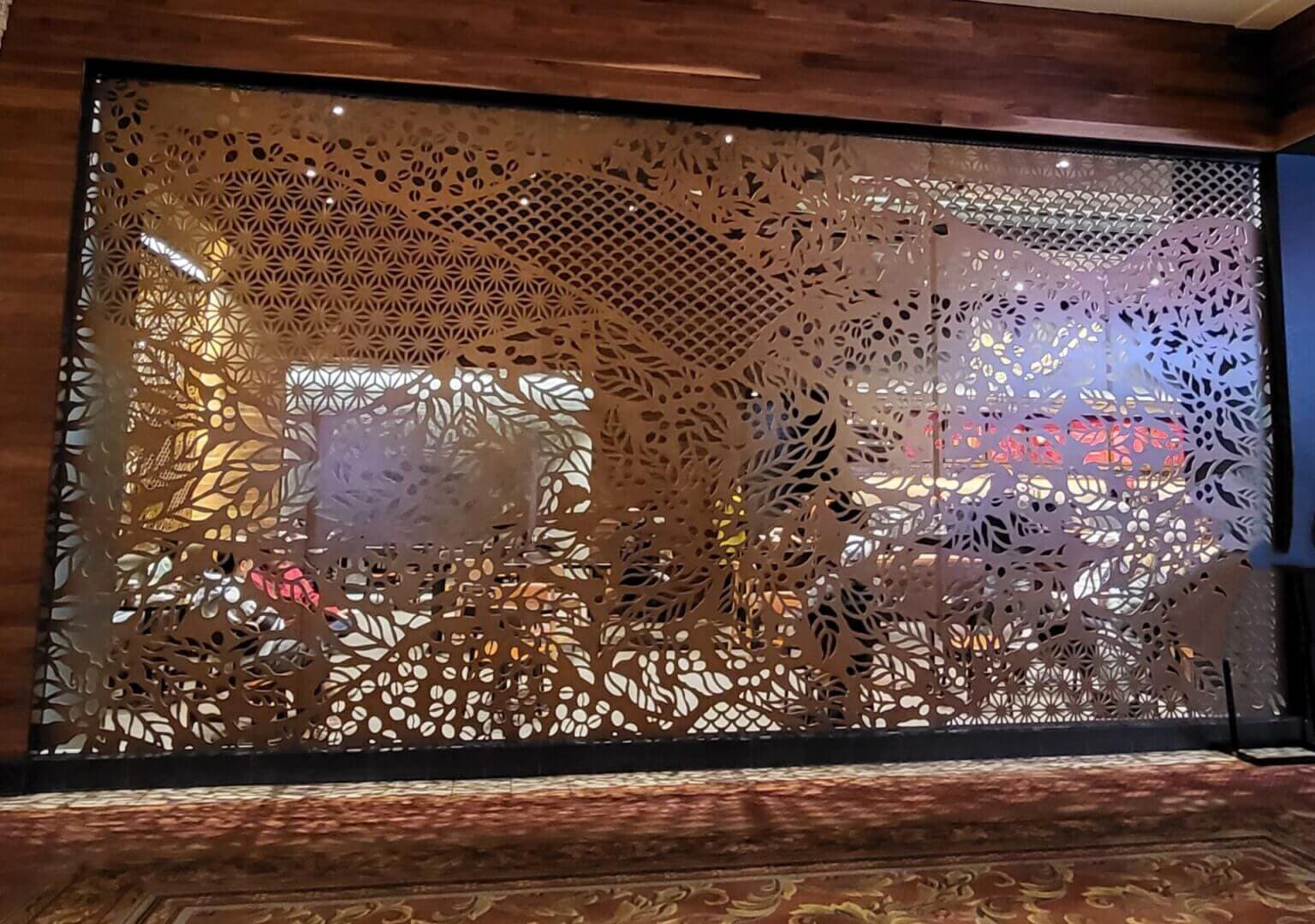 A view of a room through the glass.